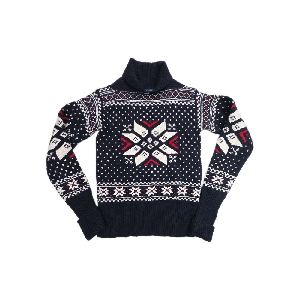 Vintage 90s Ralph Lauren Nordic Snowflake Sweater Shawl Collar Wool Angora Sz S